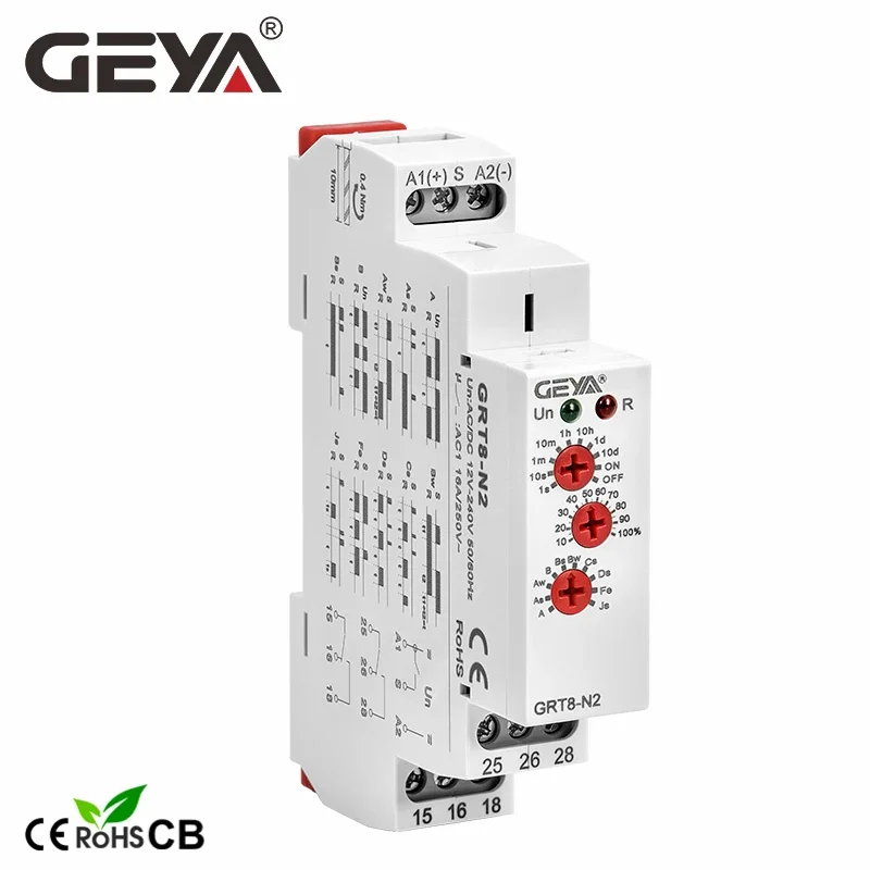 GEYA Extended Multifunction Time Relay (Timer Delay) - 10 Functions, AC DC 12V/24V/220V/230V, 16A