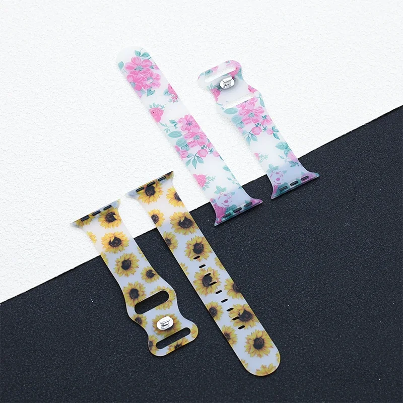 

Silicone Strap for Apple Watch Band 49mm 38mm 40mm 45mm 44mm 42mm 41mm Flower Print Transparent Bracelet for iWatch 9 8 7 6 SE 5