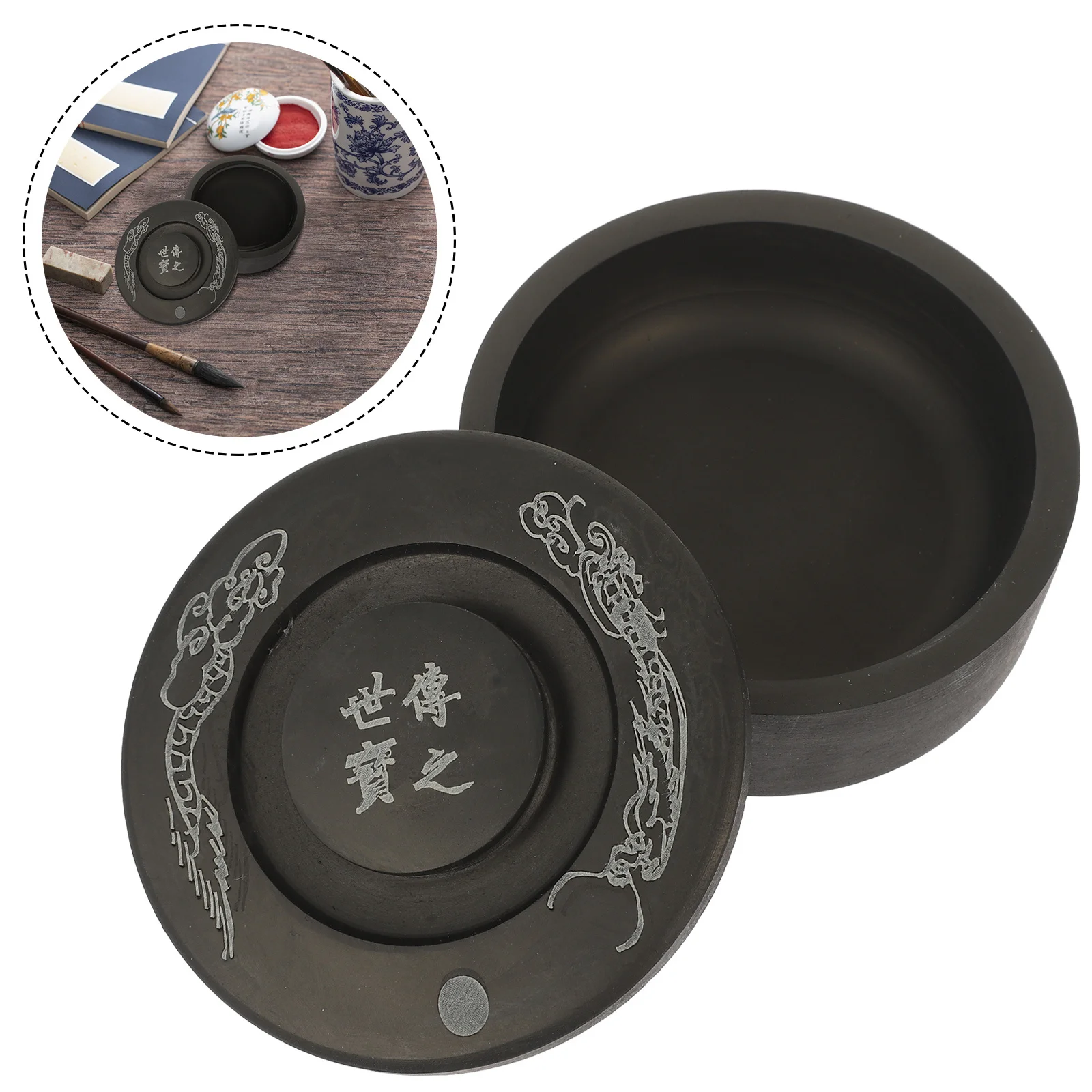 

Inkwell Holder Chinese Calligraphy and Painting Stationery Black Grinding Inkstone