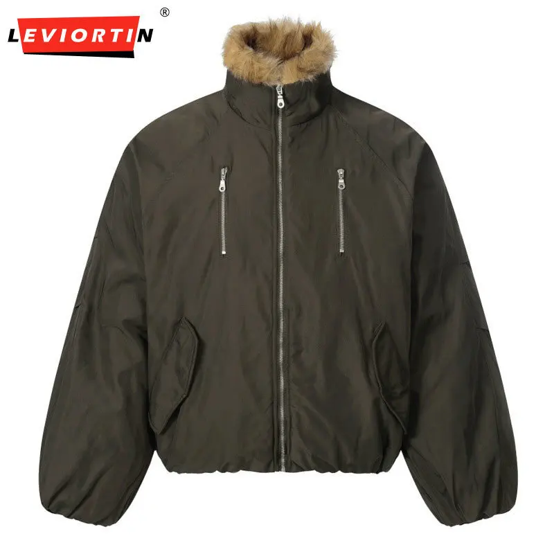 

Зимняя мужская универсальная хлопковая куртка с полувысоким воротником, модная американская брендовая рабочая одежда с воротником из искусственного меха, зажим-бомбер для пилота