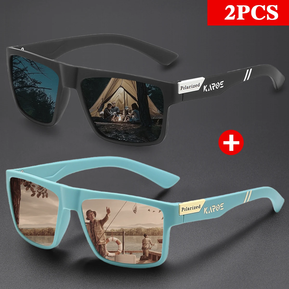 KAROS 2PCS Gafas de sol deportivas polarizadas cuadradas retro ligeras UV400 para pescar y conducir gafas unisex vintage para exteriores