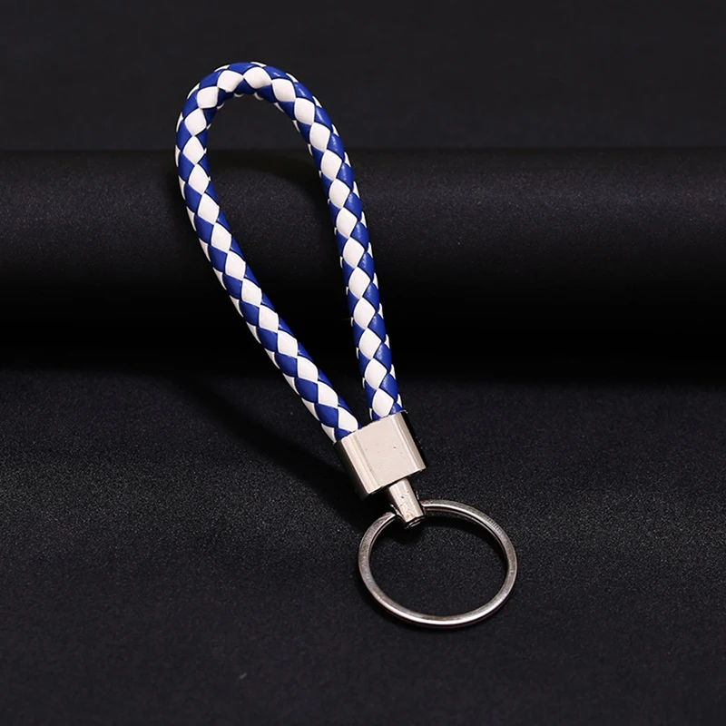 New Handmade PU Leather Rope Pendant Keychain Woven Key Chain Metal Key Rings for Women Bag Ornaments Car Key Ring Accessory