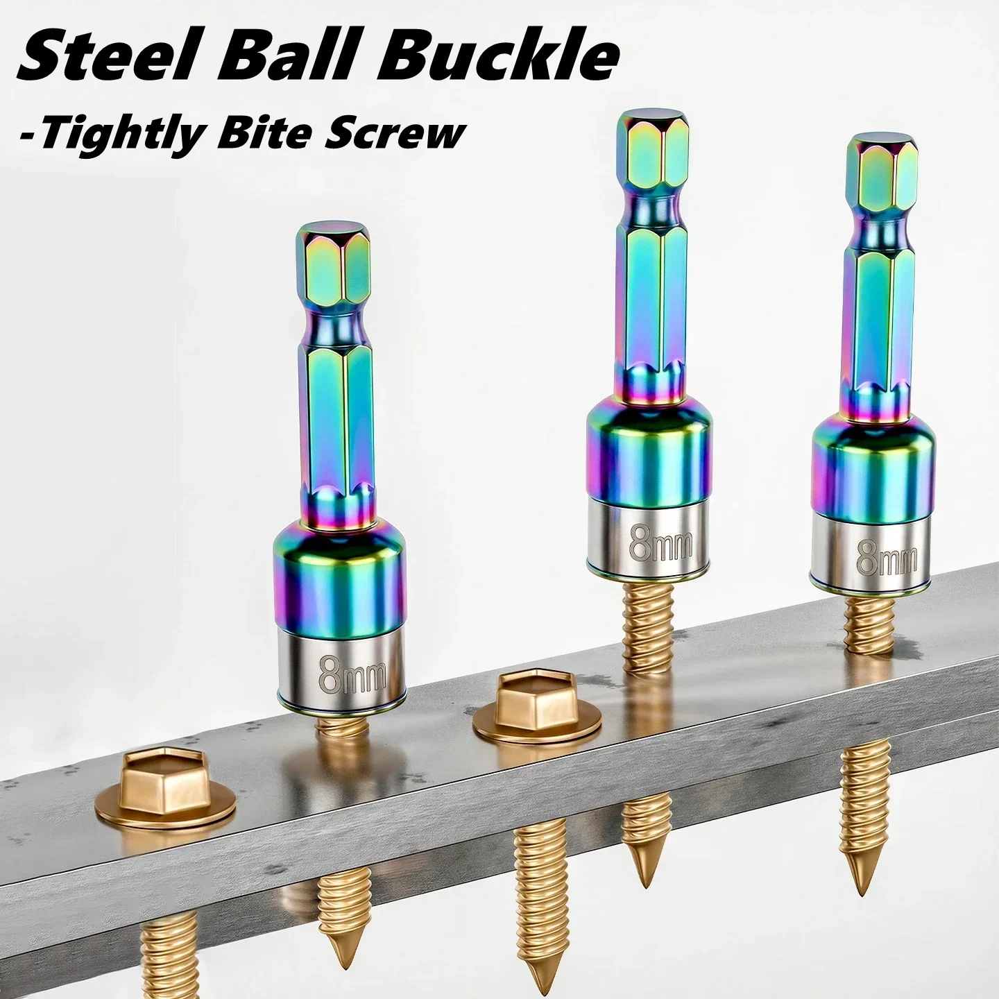 5pcs 8mm Non-Magnetic Impact Socket High Torque Steel Socket Bits Hex Shank Nut Screwdriver Socket Adapter Kit