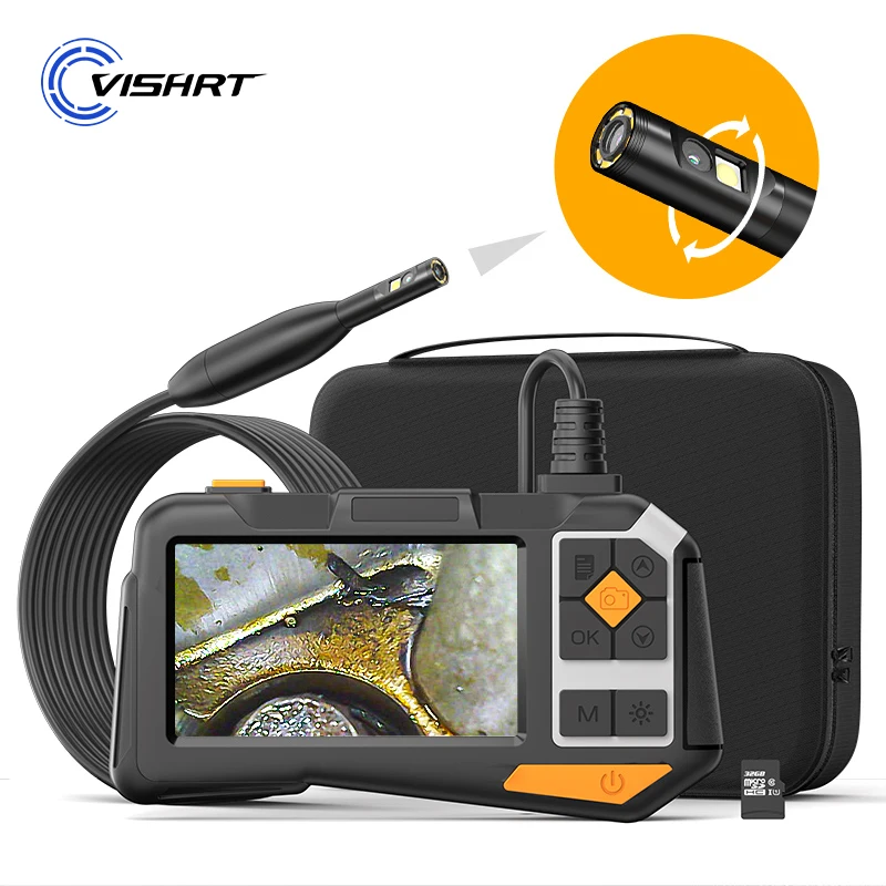 360° Auto Rotate Endoscope Camera 1080P HD 4.5'' IPS Screen Waterproof Dual Lens Industrial Borescope Steer Camera for Check Car