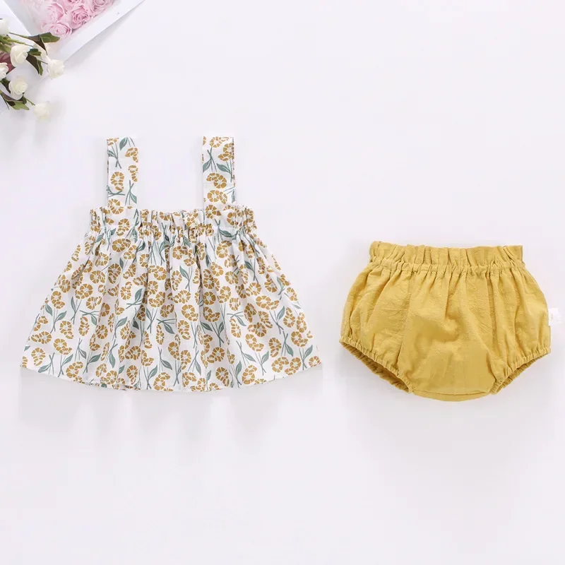 Baby Summer Dress Suit Baby Girl Clothes 0-2 Years Infant Toddler Cherry Sling Dress Bread Pants Two-piece Clothing Set