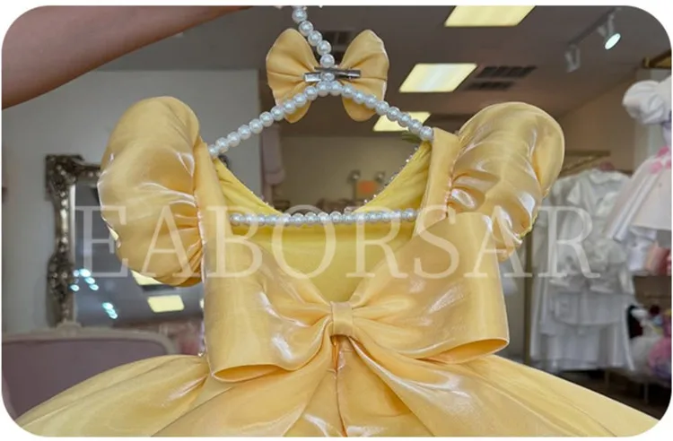 Neues Kinderkleid mit Puffärmeln für Klavieraufführungen, Geburtstagsfeiern und Partys A5019 Vestidos Blumenmädchenkleider – Detail 8