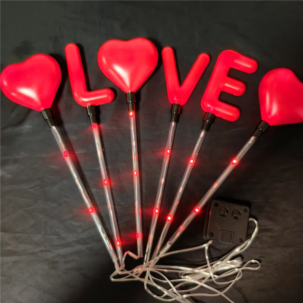 6pcs Valentine's Day Solar-Powered Red Heart Lights LOVE Pink Waterproof Outdoor Pathway Decor for Garden Wedding Decoration 914