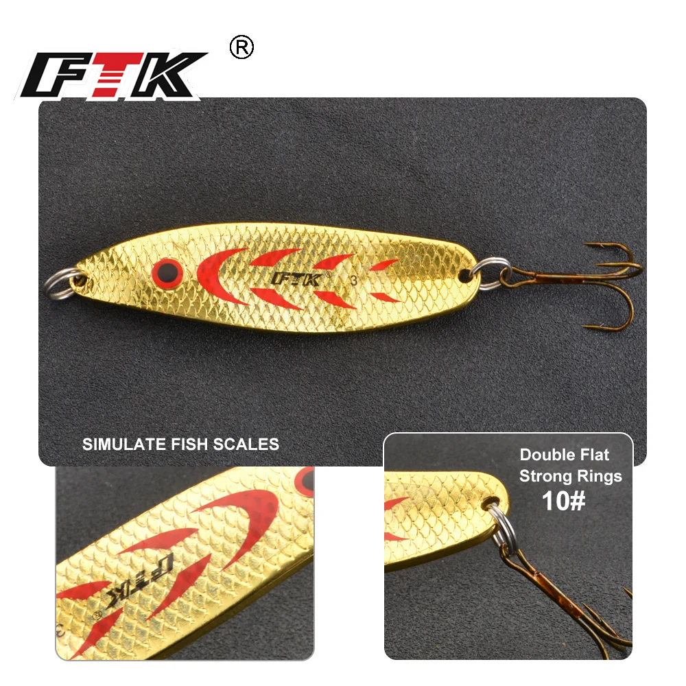 FTK Spoon for Pike Fishing Lure Metal Spinner Spoon Bass Trout 20g 30g Noise Paillette Artificial Bait hard Sequins Spinner