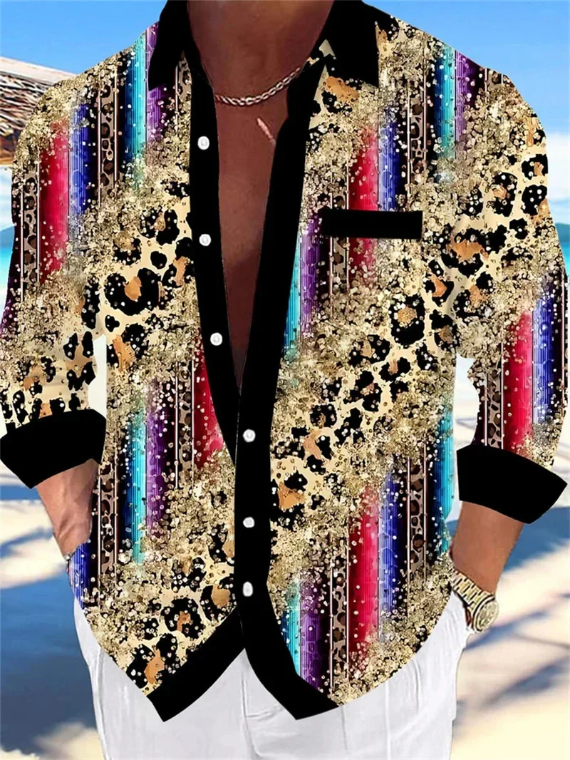 New Men's Ethnic Patterns Shirt Autumn Bee Casual Shirt Retro Shirt Long Sleeved Pattern Street Men Business Simplicity Clothing