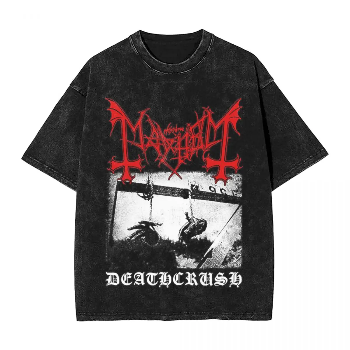 Mayhem Euronymous T Shirt Washed Short Sleeve High Street T-Shirts Heavy Death Metal Music for Men Women Streetwear Summer Tees