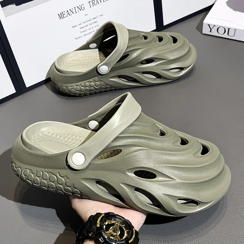 

Lightweight EVA Men's Outdoor Leisure Beach Sandals Couples Baotou Slippers Lightweight Anti-slip Wear Solid Color Sandals