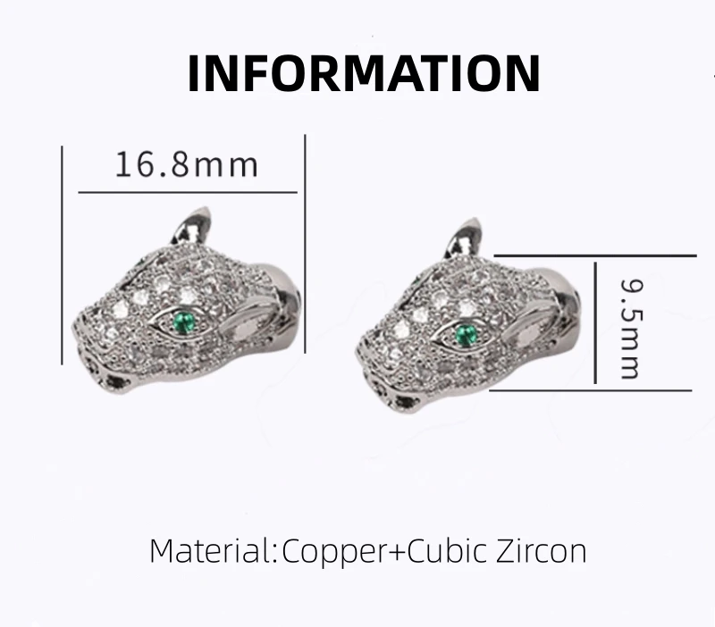 Leopard Cubic Zircon Lion Panther Tiger Head Charm Beads For DIY Bracelet Necklace Jewelry Making Metal Wholesale Supplier