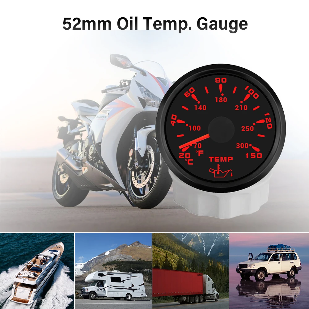 ELING 52mm Oil Temperature Meter 20-150 Degree Gauge with 7 Colors Backlight 12Volt 24V for Car Yachts Motorcycle