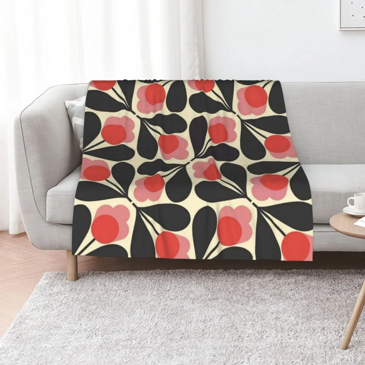 orla kiely Acorn ,black, red,white,floral patterns Throw Blanket Cozy Home Blanket Gift for Christmas Holiday