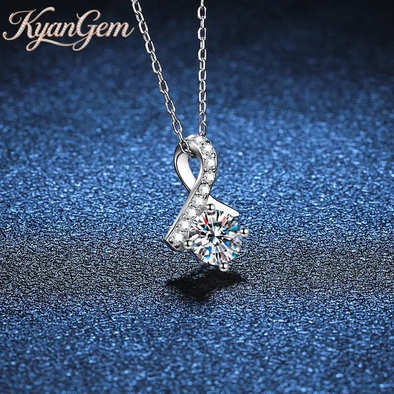 

KyanGem 18K Gold Inlaid Diamond Mermaid Tail Necklace, 1-carat D-color Moissanite Pendant PT950 Platinum Bow Necklace