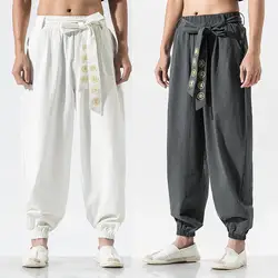 2024 Chinese Style Tai Chi Martial Arts Pants Kung Fu Wing Chun Pants Men's Casual Loose Zen Monk Harem Pants Plus Size M-5XL
