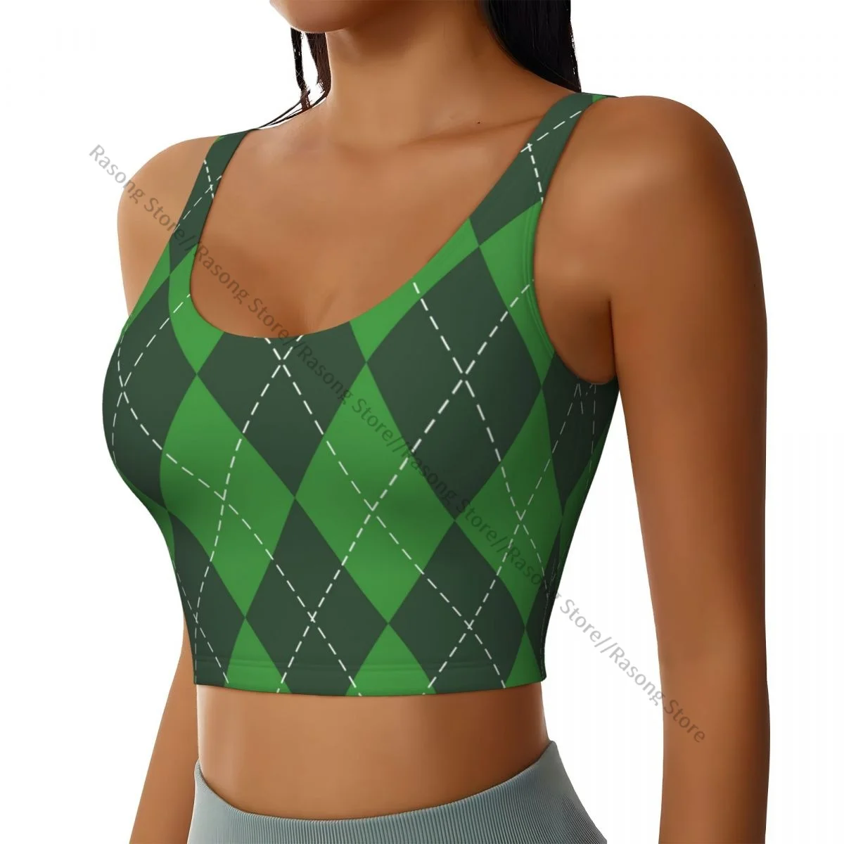 Yoga Vest Women Gym Sports Crop Tops Argyle Plaid Streetwear Workout Breathable Tank Top Female