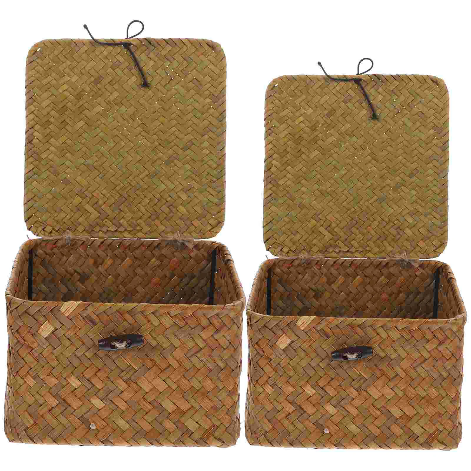 

2Pcs Tissue Box Holder Tissue Box Woven Tissues Box Boho Woven Napkin Tissue Holder for Desk basket with lid