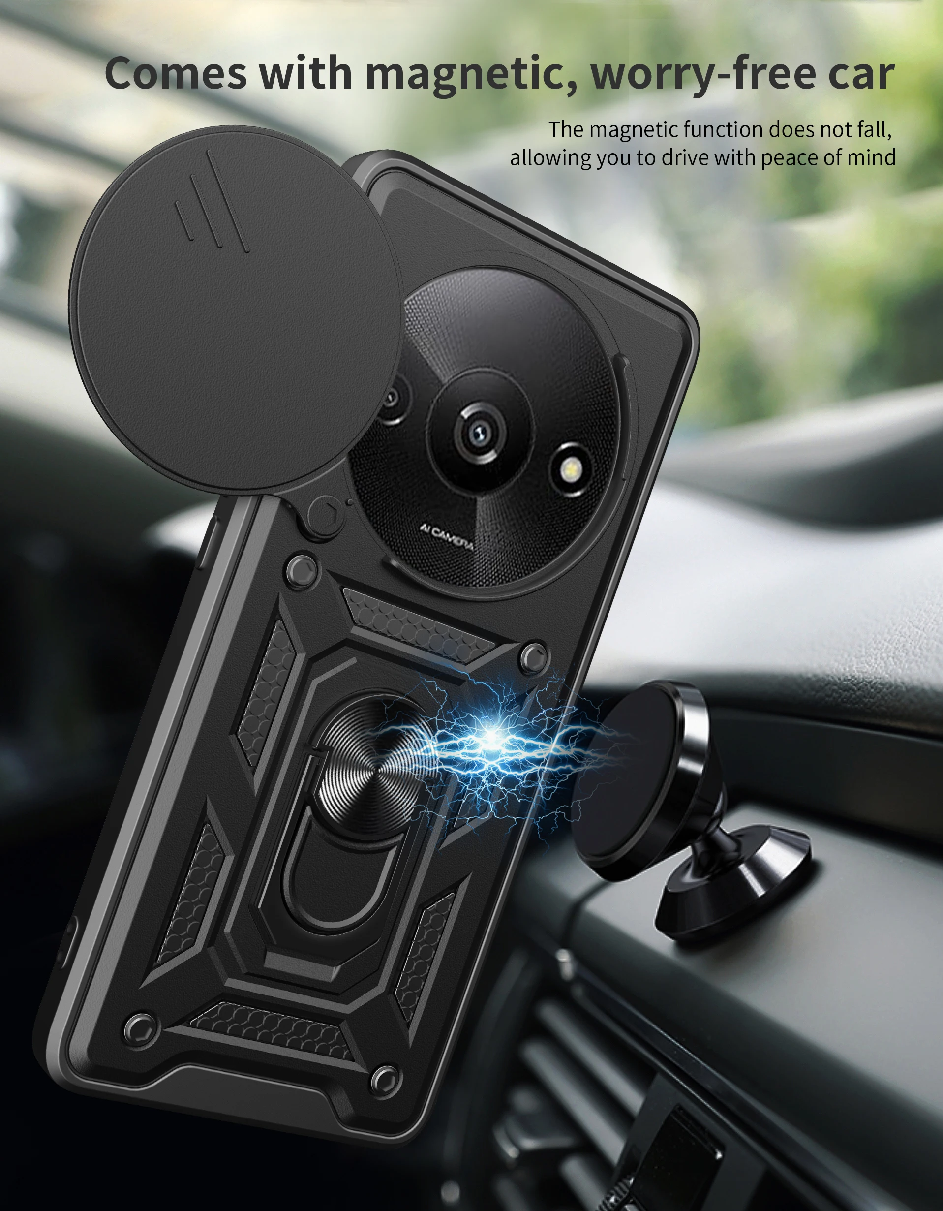 For Xiaomi Redmi A3 2024 Case Armor Magnetic Ring Stand Phone Cases For Redmi A3 A 3 RedmiA3 Slide Camera Lens Protect Cover