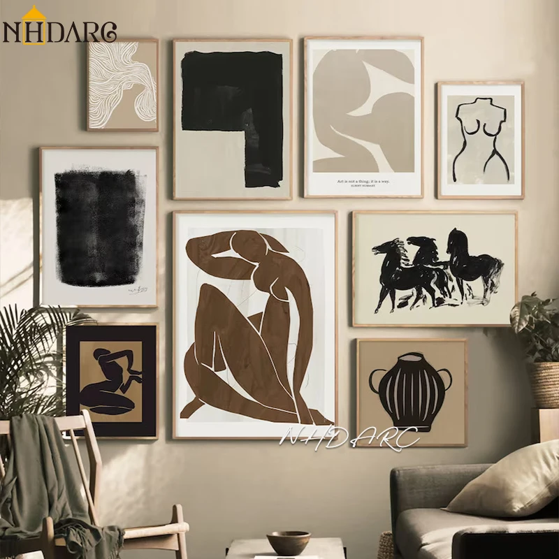 Vintage Poster Canvas Print Painting Wall Picture Art Modern Fashion Woman Brown Black Color Room Interior Home Decoration