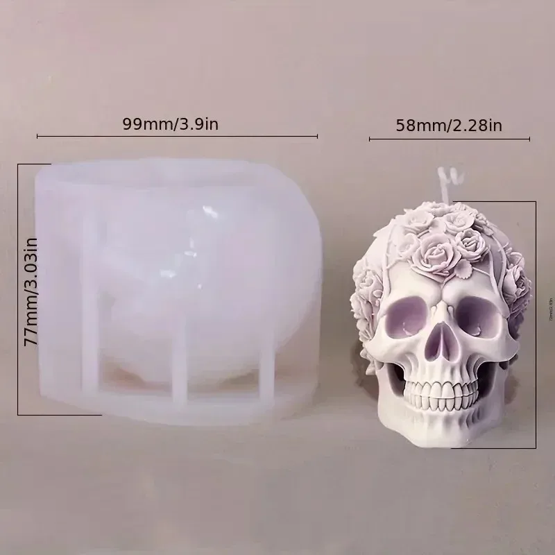 3D Rosenblüten-Totenkopf-Kerzenform aus Silikon für Seife, Kerzen, Modelliermasse und Gips – für Zuhause und Büro, 3D-Halloween-Dekoration