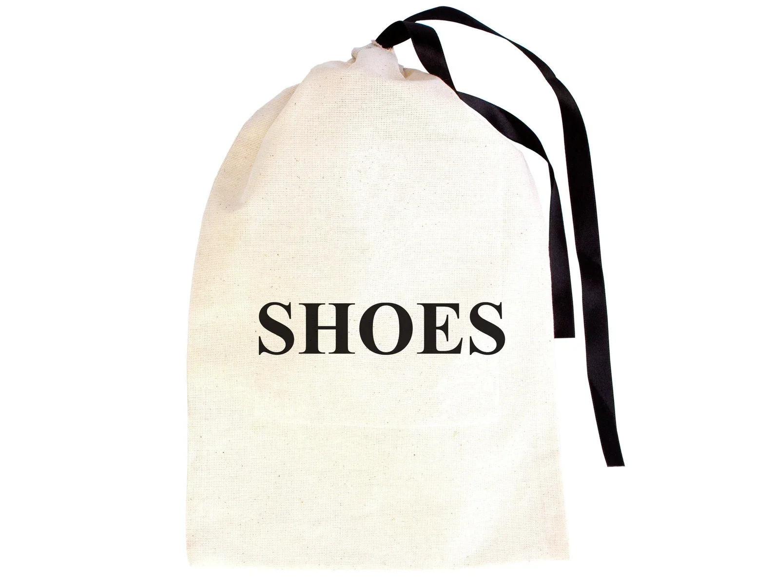 

Wholesale Logo Printed Shoe Bags | Custom Drawstring Shoe Organizers | 2 Sizes | Cotton Pouch Shoe Bags with Black Ribbon