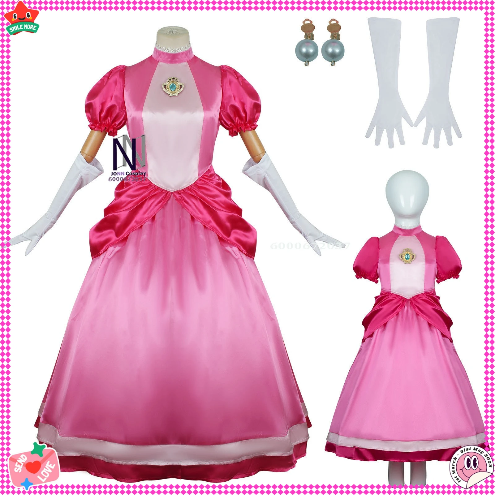 

Anime Princess Peach Cosplay Costume Cute Princess Role-playing Pink Dress for Women Girl Child Comic Con Halloween Party Outfit