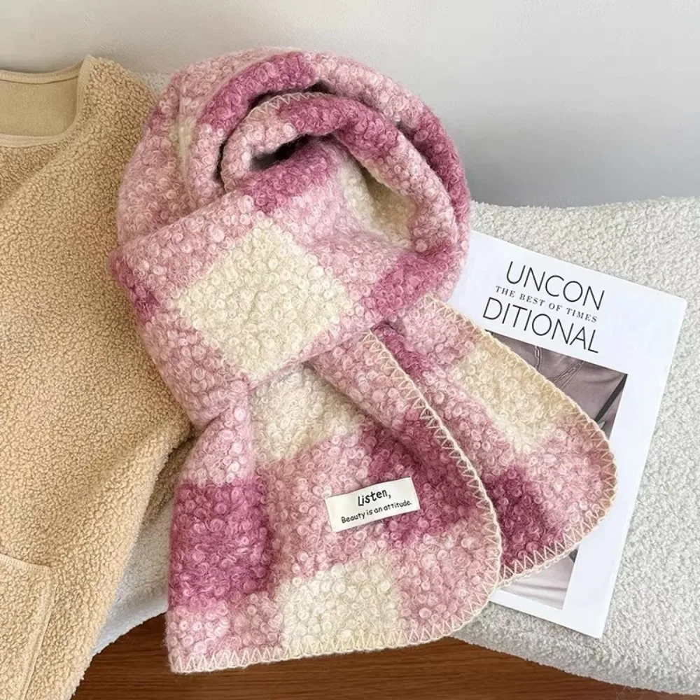 

Модный зимний клетчатый шарф из искусственной овечьей шерсти, мягкие двусторонние вязаные длинные шарфы, ветрозащитные толстые теплые женские шали с запахом