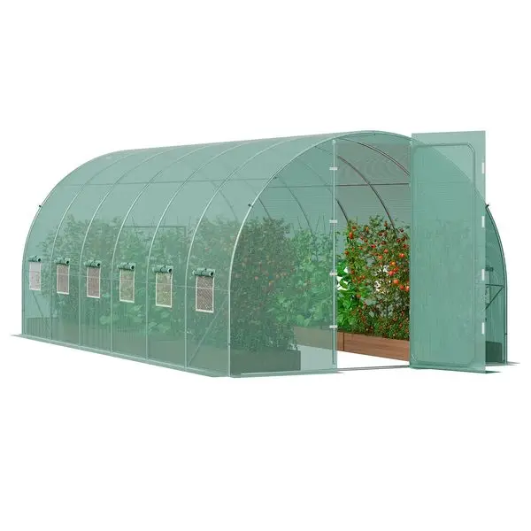 

Walk-in Tunnel Greenhouse 19.36x9.68x7.4ft Galvanized Frame PE Cover Green