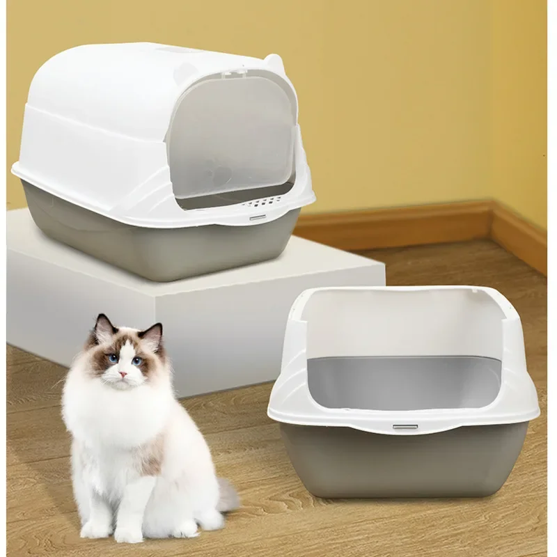 Large Enclosed Cat Toilet with Splash-Proof High Side Removable Top Cover Easy-Clean Sandbox for Cats Spacious Litter Tray 