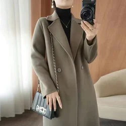 2024 Autumn 100% Double Sided Cashmere Coat Women's Winter New Slim Temperament Wool Coats Solid Casual Female Long Overcoat