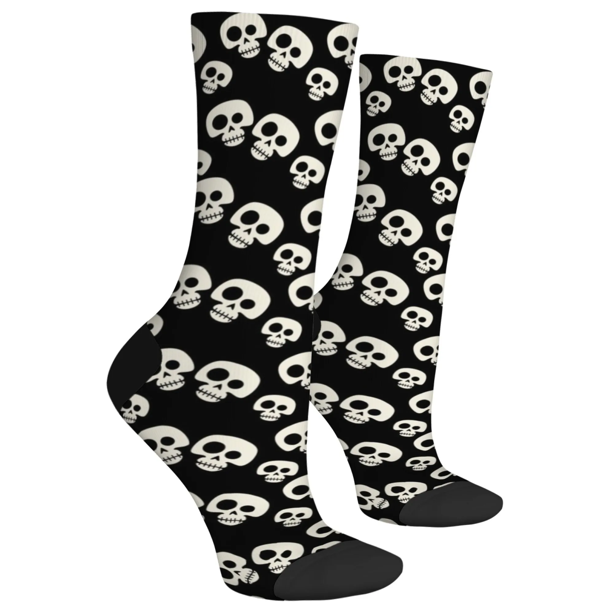 Calcetines unisex góticos minimalistas con diseño de calavera oscura, diseño de calavera blanca y negra, fanáticos del arte oscuro suave y entusiastas de la moda nerviosa
