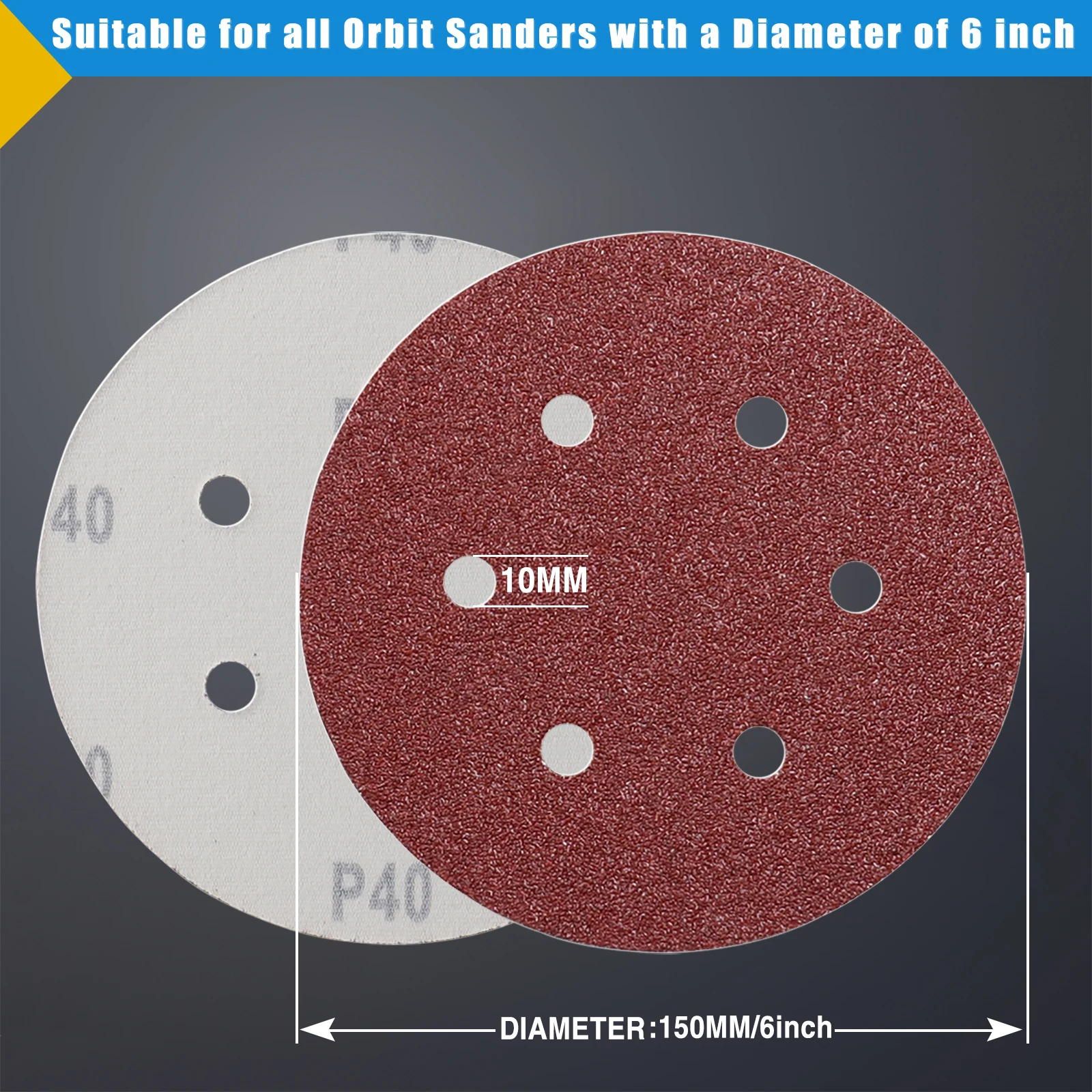 100Pcs 6 Inch Sanding Discs 6 Hole Hook Loop, 100Pcs Mixed 60-400 Grit / Single Grit 60-2000, Round Orbital Sandpaper for Sander