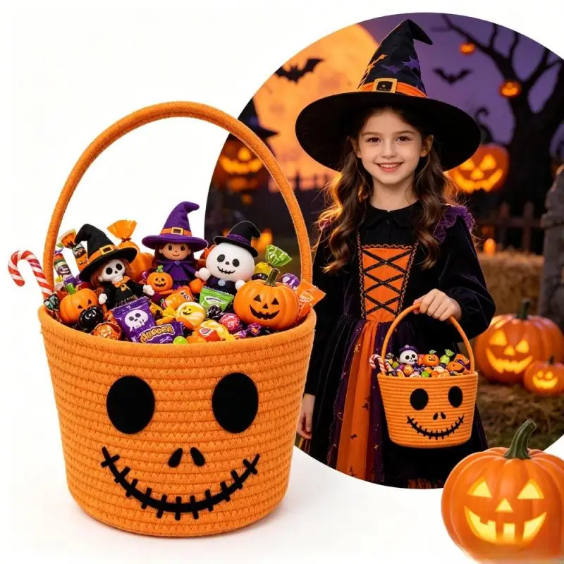 Halloween Ghost Face Candy Basket Trick or Treat Bucket for Kids Halloween Party Gift Storage Basket Holiday Decoration Supplies