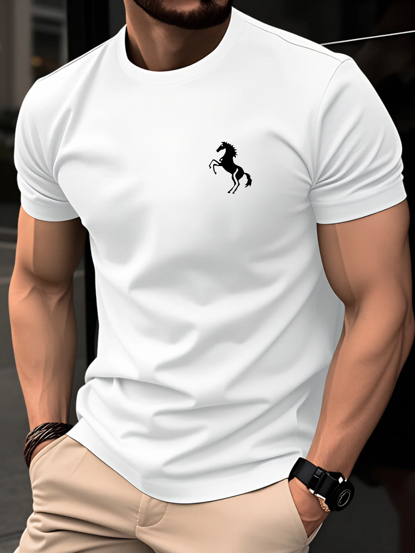 Men's 100% Cotton T-Shirt Horse Print Summer Short Sleeve Round Neck Casual Top Breathable Equestrian Events Daily Wear