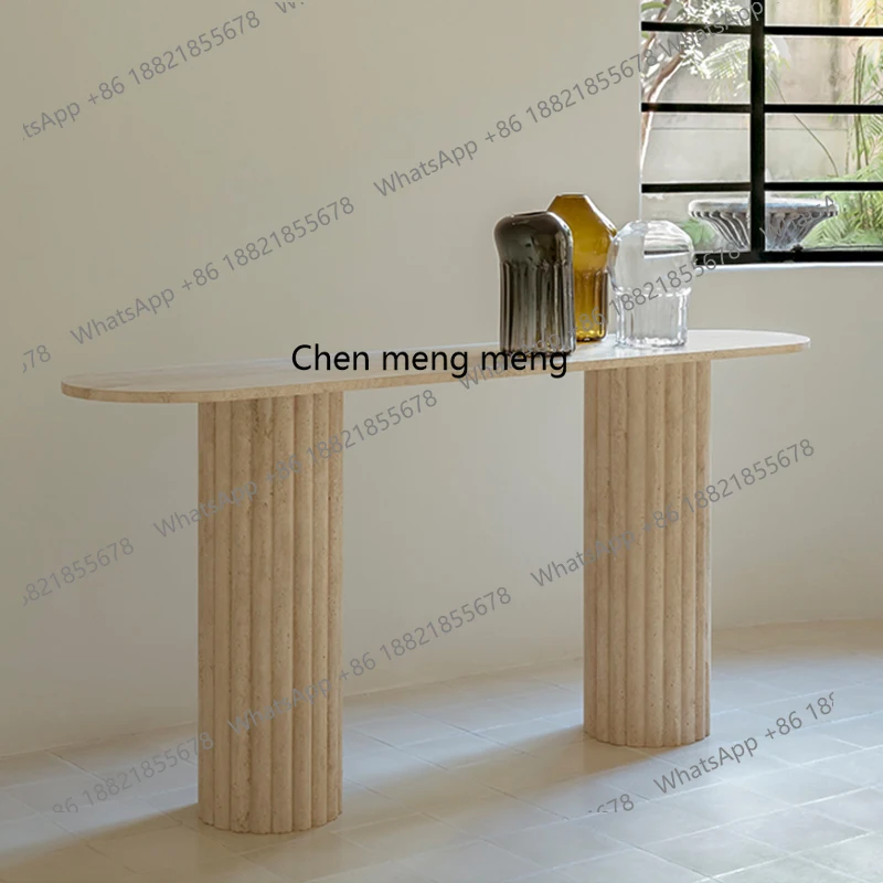 

Entrance, retro homestay long table end view table, creative stone storage table