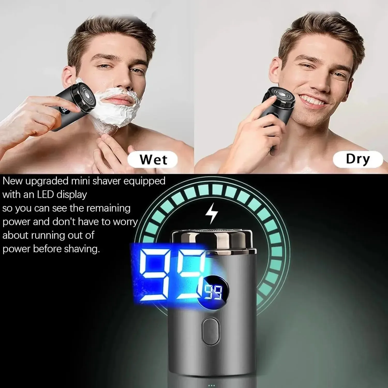 1PC Men's Electric Razor Shaver Digital Display Intelligent Mini Portable Wet and Dry Rechargeable Washable Beard Razor Razor