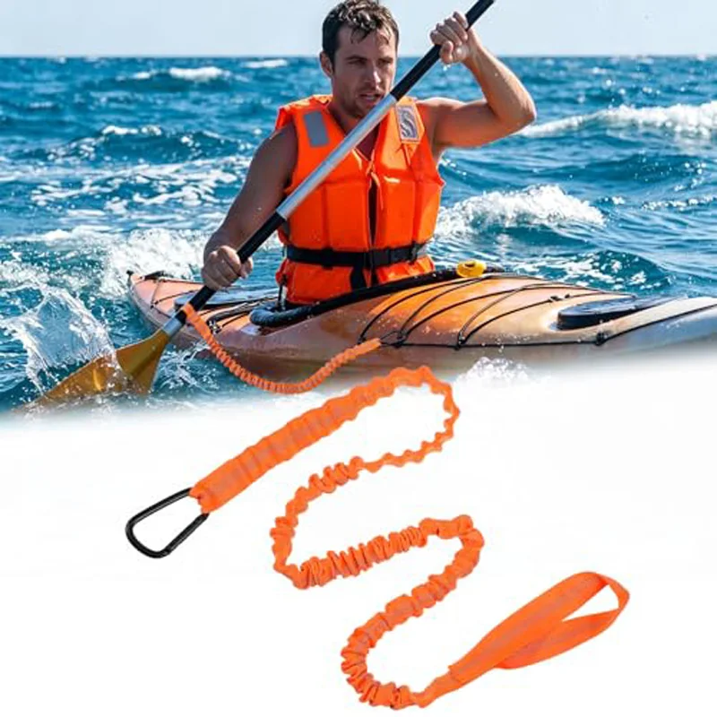 Elastic Kayak Paddle Leash Prevent Loss of Oars,Adjustable With Safety Hook Pole Coiled Lanyard Cord Tie Rope Boat Accessories