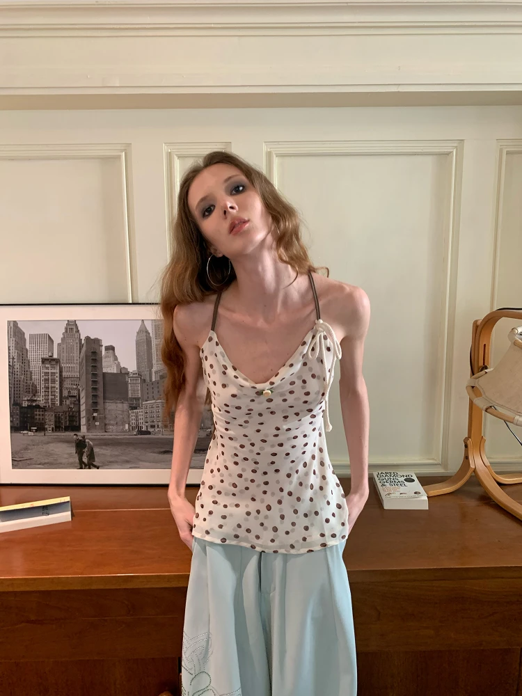 

Летний женский топ-жилет из льна в горошек с завязками, приталенный, в стиле ретро, повседневная верхняя одежда, стандартная длина, пуловер