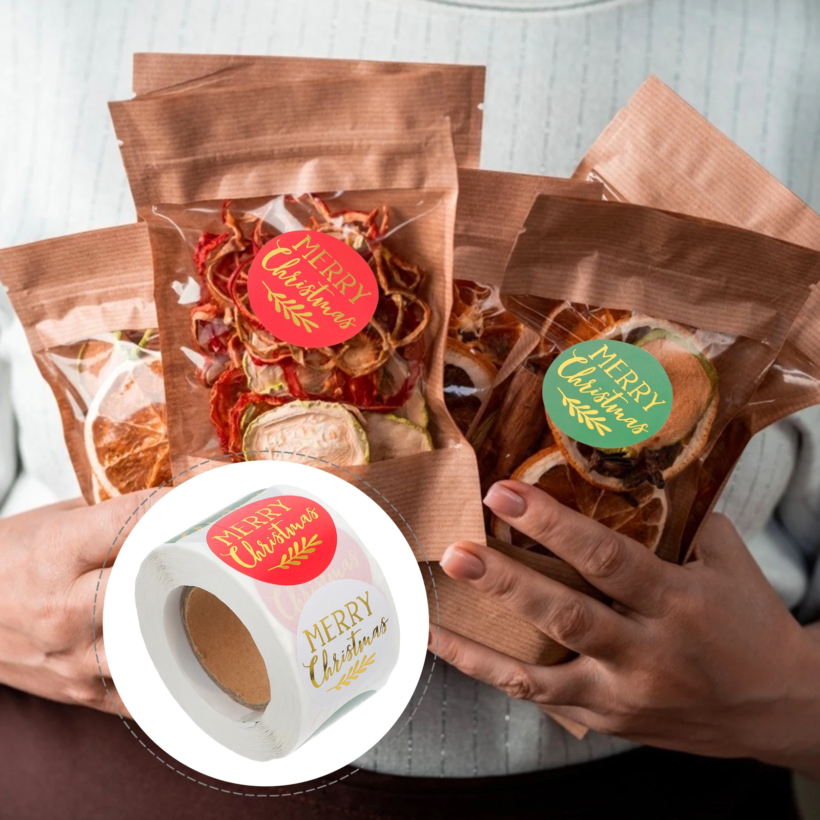 Stiker Natal Label Hadiah Perekat Label Pelat Tembaga Liburan Segel Bulat