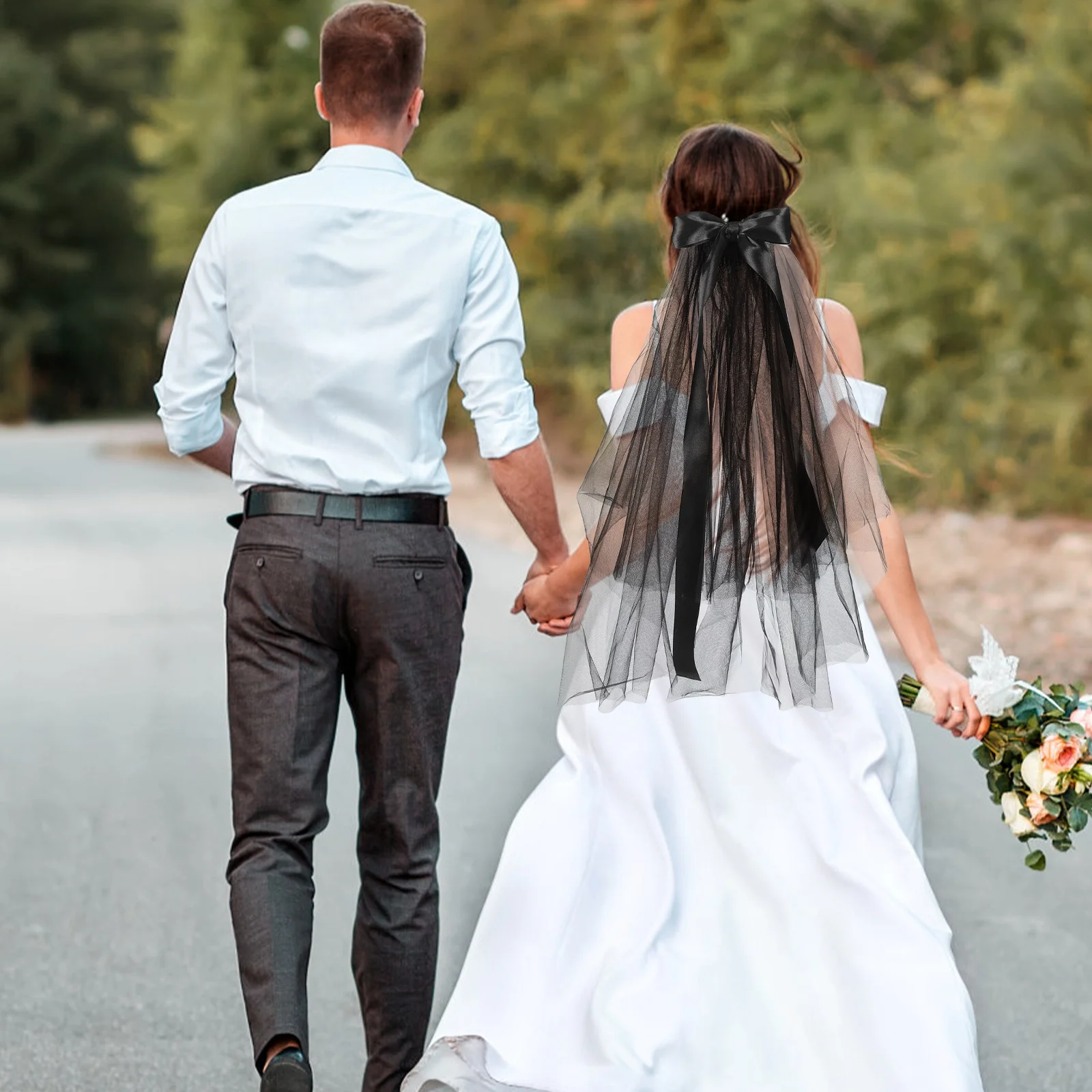 شبح طرحة زفاف كبيرة Bowknot هالوين زي خوذة المرأة الشاش قصيرة الدانتيل الحجاب الزفاف حزب تأثيري التبعي