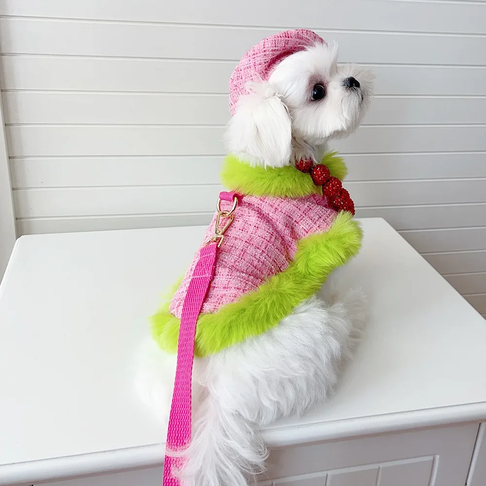 Pet Autumn Winter Clothes Dogs Harness Leads And Hat Dog Cloak Style Traction Strap Dog Harnesses  Warm Clothes Outfit