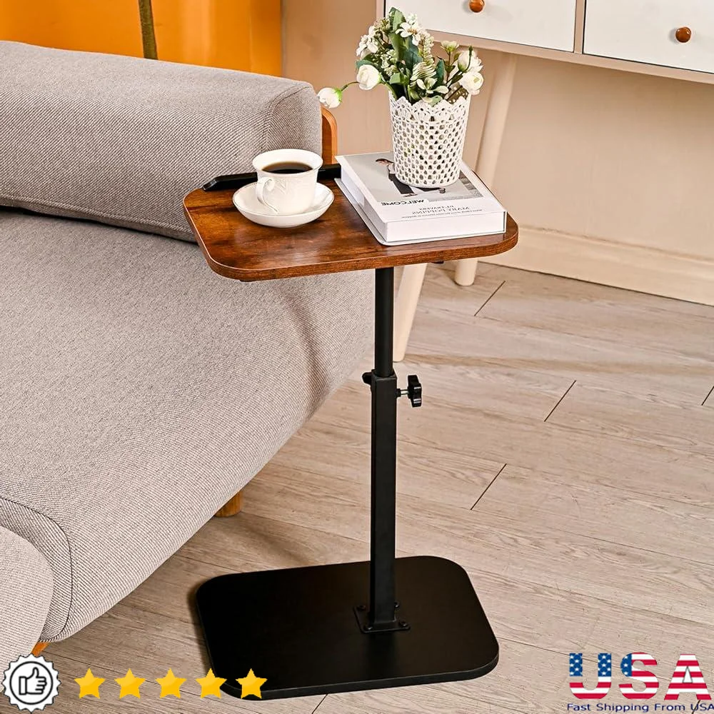 Adjustable Height C Table End Table 360°Swivel Laptop Table Space Saving Couch Bed Side Table Multifunctional Snack Tray