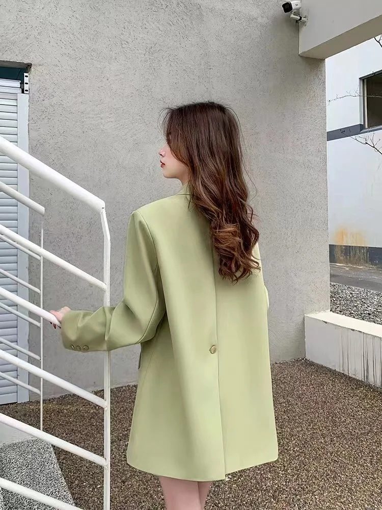 

Elegant And Youthful Woman Blazer Side Slit One-Button Basic Newest Fitting Beading Spring Summer V-Neck Cardigan Turn-Down