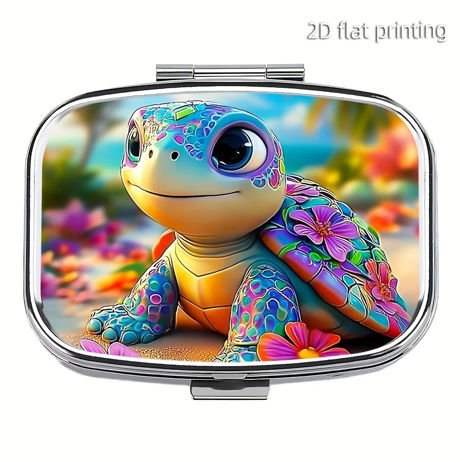Single-piece, flat-printed, floral pattern, small seaside scenery, rectangular multi-compartment portable storage box, sealed and moisture-proof portable storage container, suitable for vitamins, pills, and small accessories, an excellent companion for seaside vacation girls, flat-printed