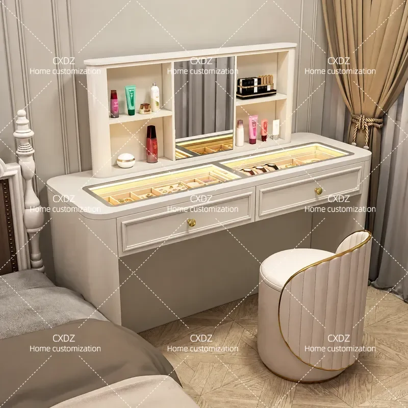 French Light Luxury Lifting Dresser Modern Simple Bedroom Bedside Vanity Table High End Makeup Desk with Jewelry Storage