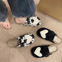 2024 New Cow Print Women's Slippers Women's Flat Bottom Baotou Shoes Fashion Thick Bottom Slippers Plus Size