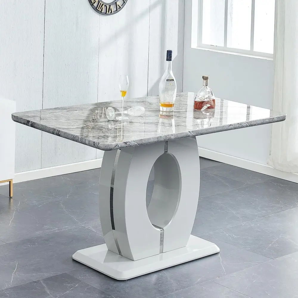 

Элегантный обеденный стол на 6 персон с мраморной столешницей и глянцевым основанием из МД для дома, пабов и барных мероприятий