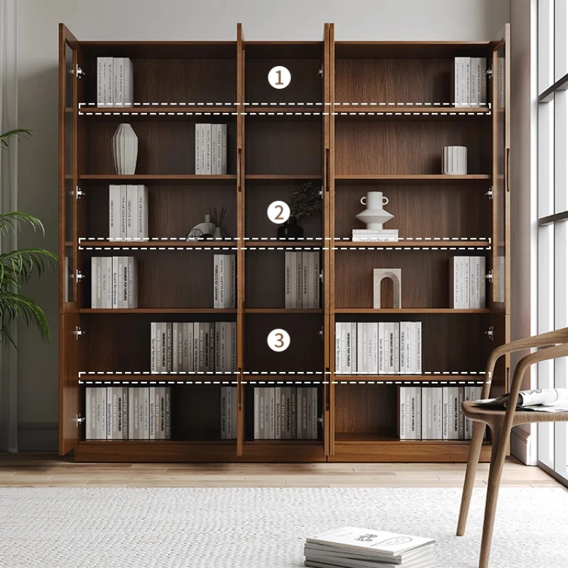 

All solid wood, oak, bookcase, with glass door, floor, combination bookcase, walnut, document, display case