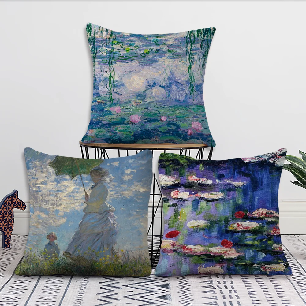 Water Lilies Claude Monet Fine Art Pillow Case Sofa Living Room Bedroom Headboard Backrest Cushion Square Cushion Nap Time